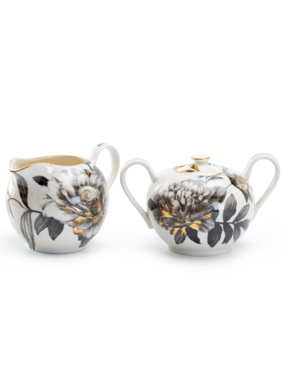 Grace Teaware Black Gold Peony Sugar & Creamer Set